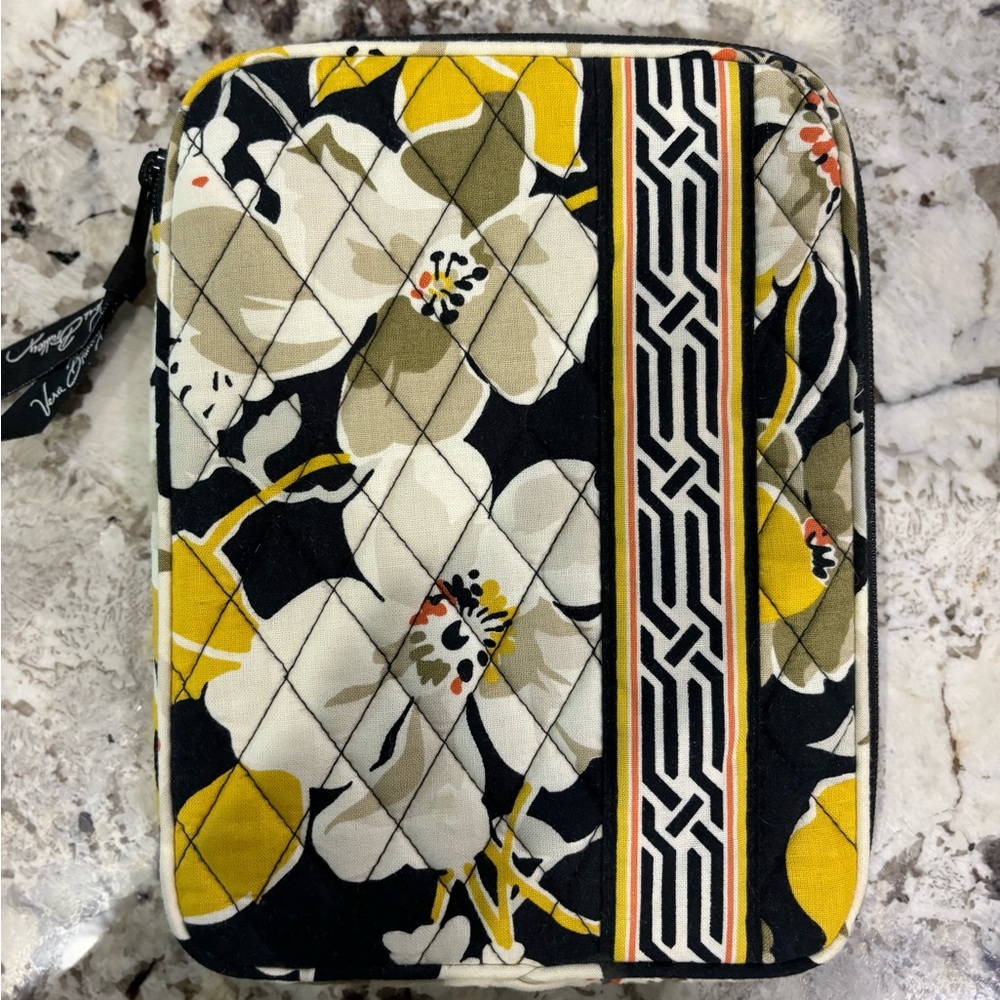 Vera Bradley Mini Tablet Zippered Sleeve; yellow, black, and white floral